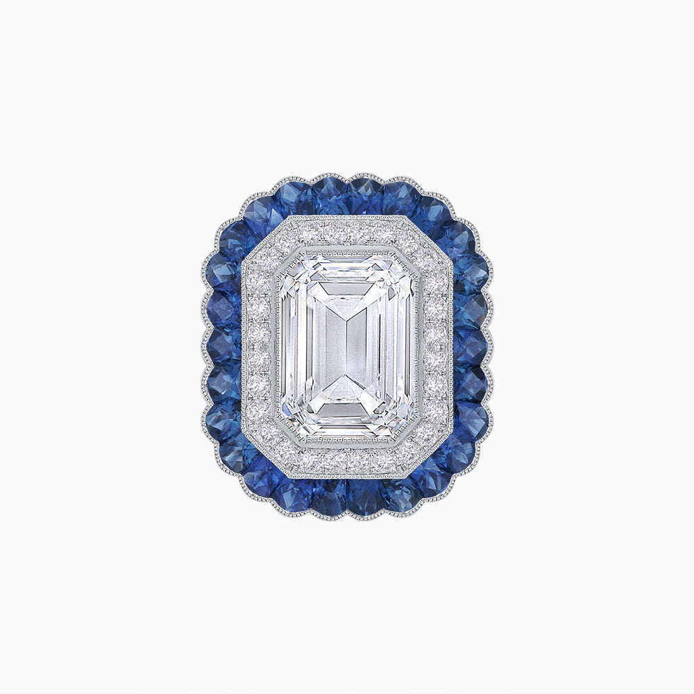 Art Deco Inspired Convertible Emerald Cut Double Halo Ring Pendant