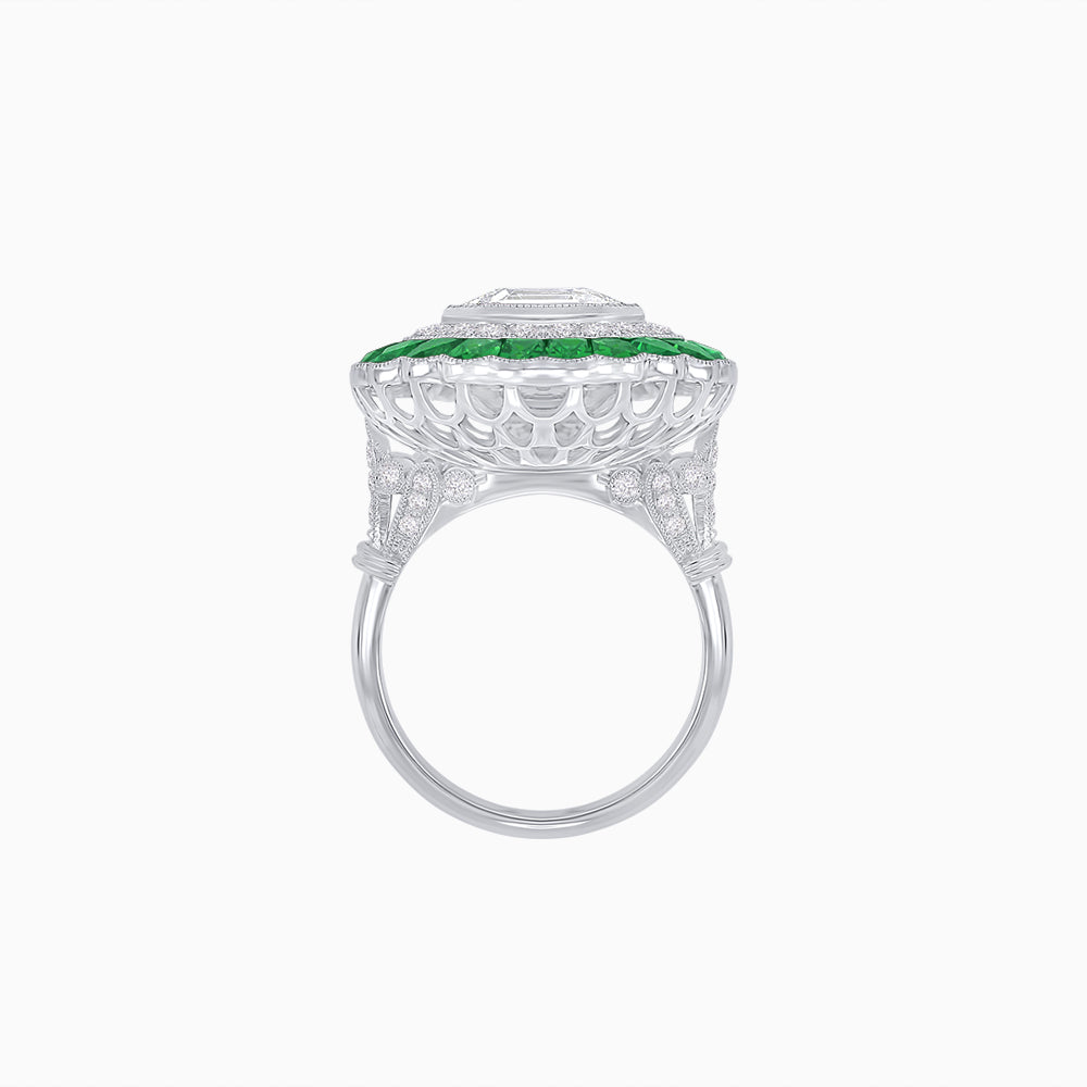 Art Deco Inspired Convertible Emerald Cut Double Halo Ring Pendant