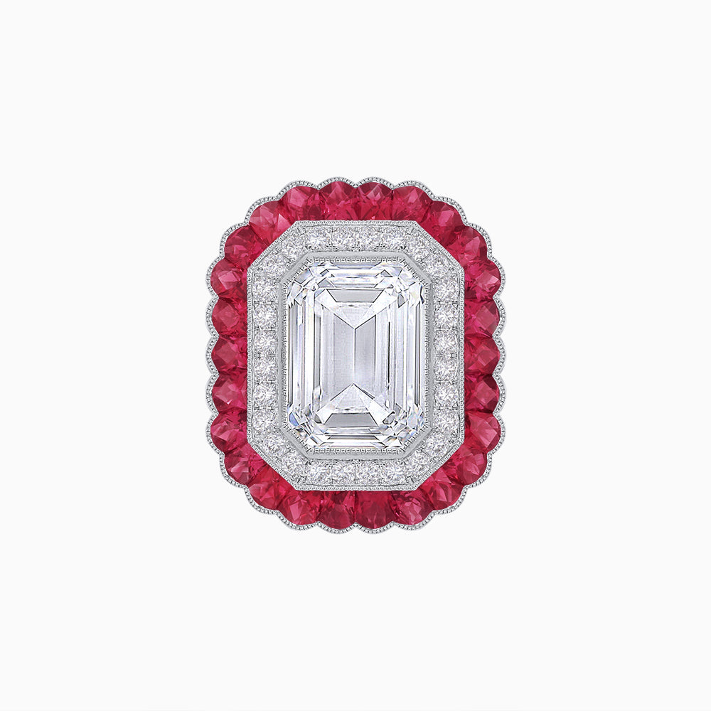 Art Deco Inspired Convertible Emerald Cut Double Halo Ring Pendant