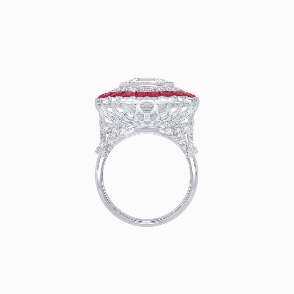 Art Deco Inspired Convertible Emerald Cut Double Halo Ring Pendant
