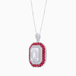 Load image into Gallery viewer, Art Deco Inspired Convertible Emerald Cut Double Halo Ring Pendant