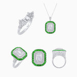 Load image into Gallery viewer, Art Deco Inspired Convertible Emerald Cut Double Halo Ring Pendant