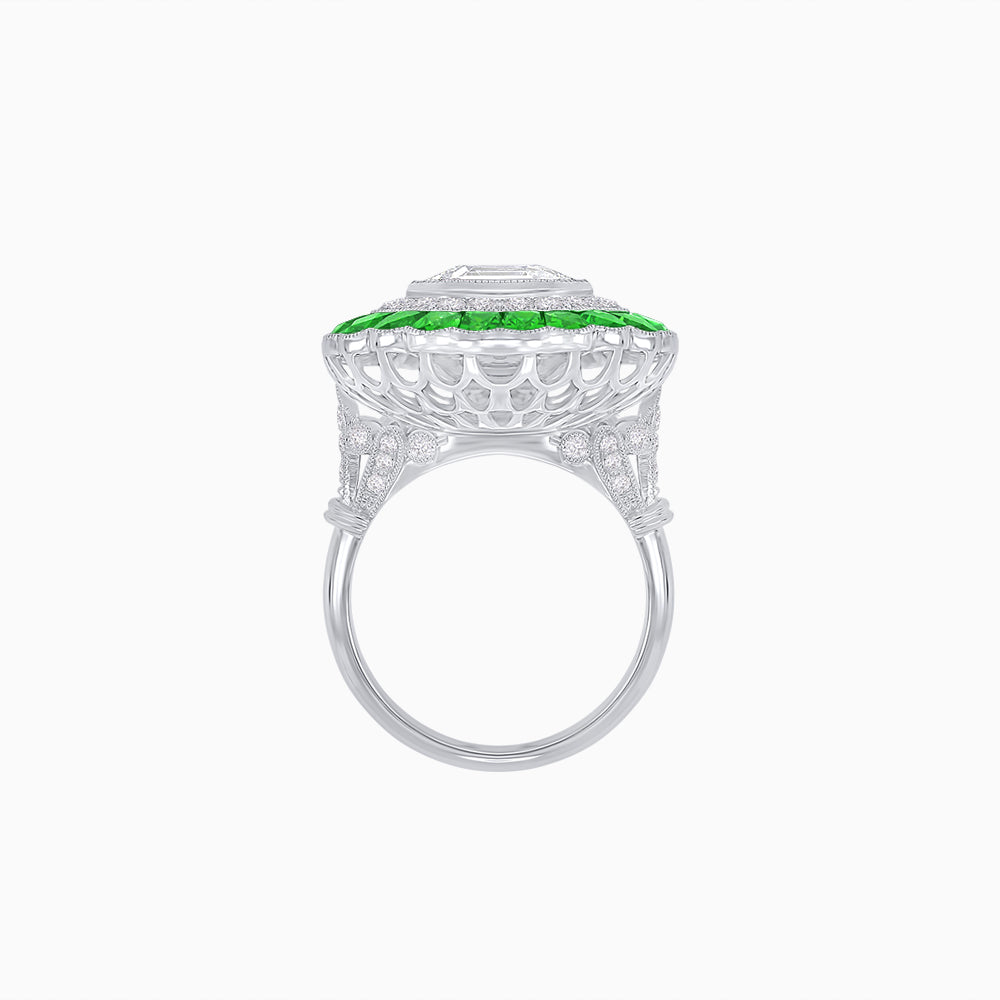 Art Deco Inspired Convertible Emerald Cut Double Halo Ring Pendant