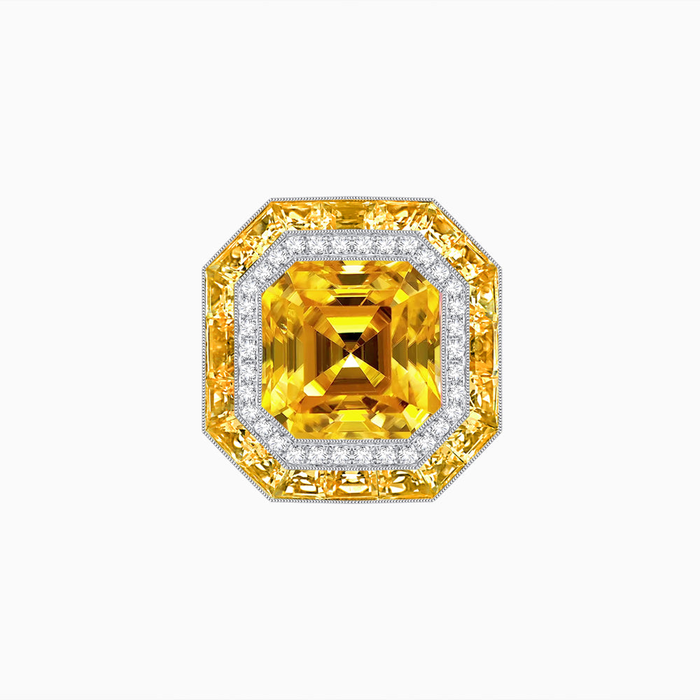 Art Deco Inspired Convertible Emerald Cut Double Halo Ring & Pendant