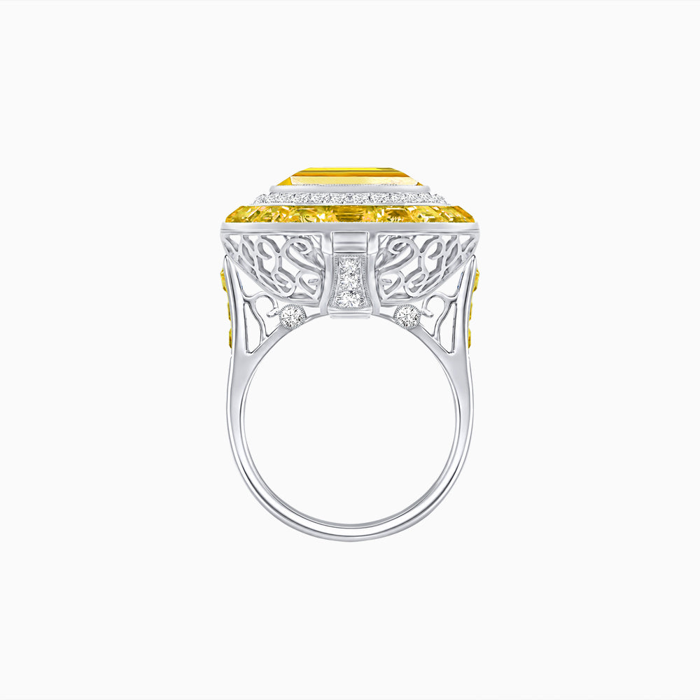 Art Deco Inspired Convertible Emerald Cut Double Halo Ring & Pendant