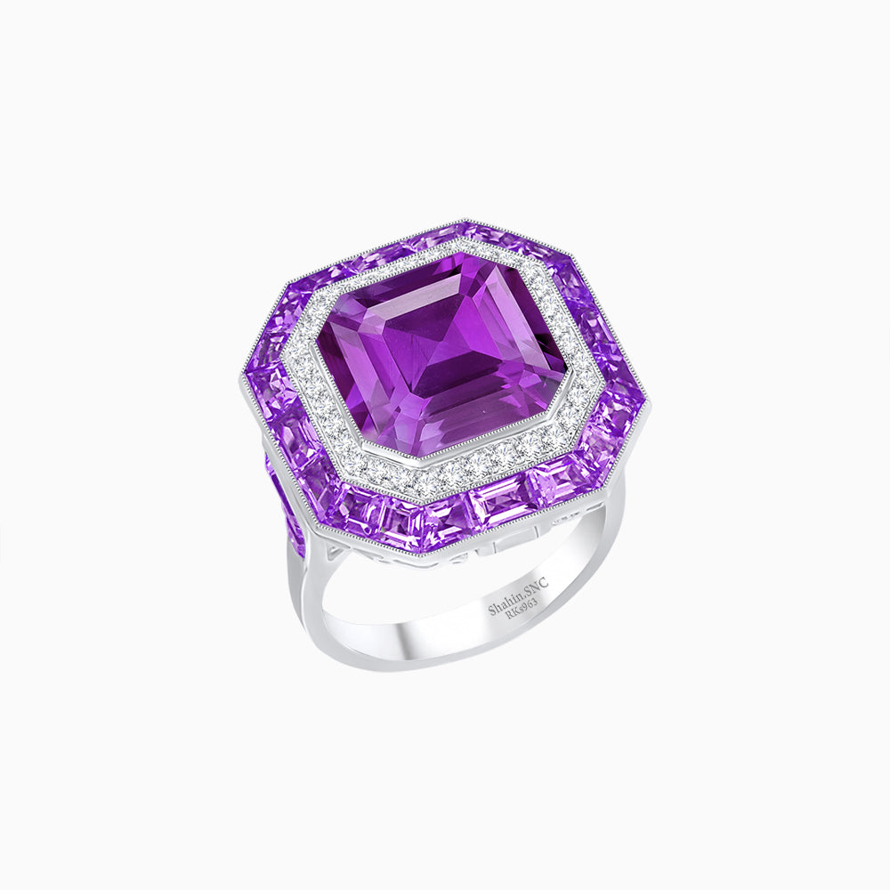 Art Deco Inspired Convertible Emerald Cut Double Halo Ring & Pendant