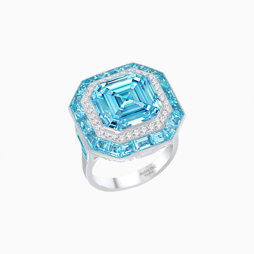 Art Deco Inspired Convertible Emerald Cut Double Halo Ring & Pendant