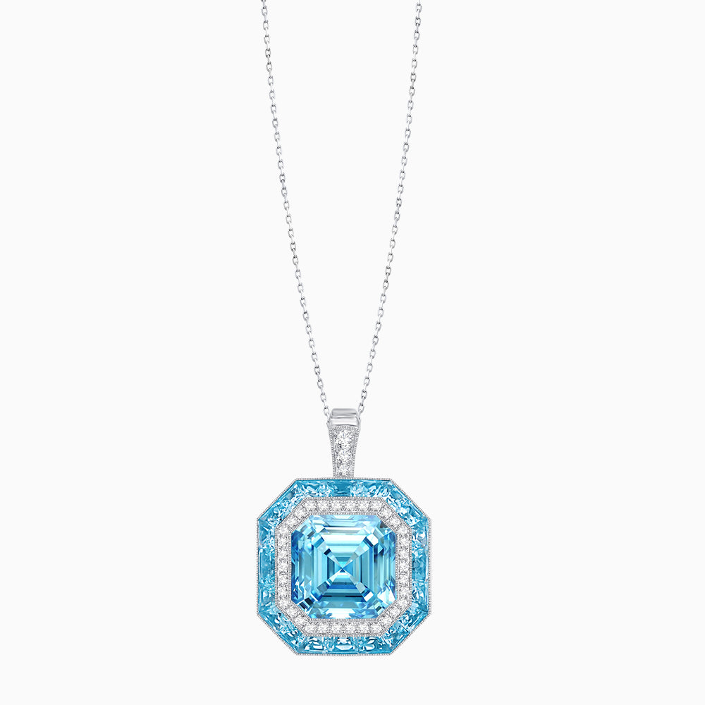 Art Deco Inspired Convertible Emerald Cut Double Halo Ring & Pendant