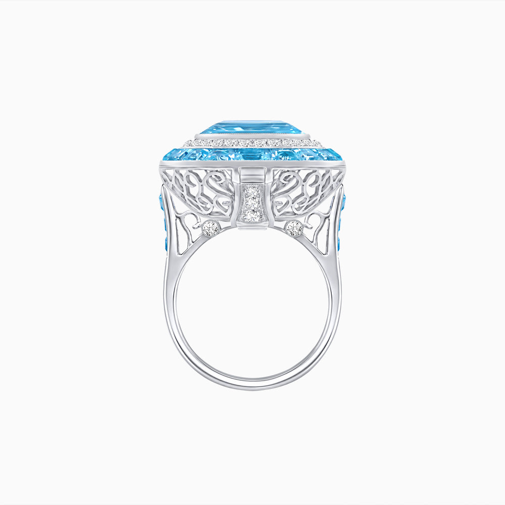 Art Deco Inspired Convertible Emerald Cut Double Halo Ring & Pendant