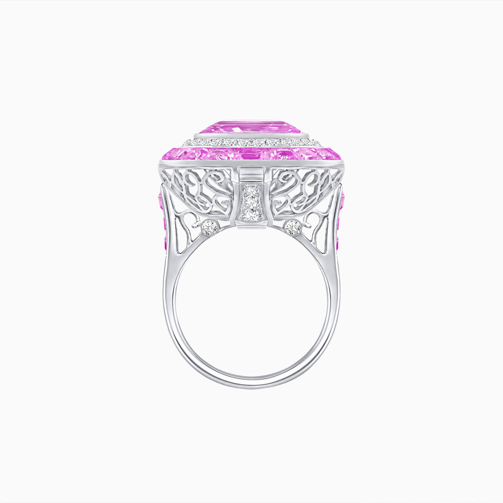 Art Deco Inspired Convertible Emerald Cut Double Halo Ring & Pendant