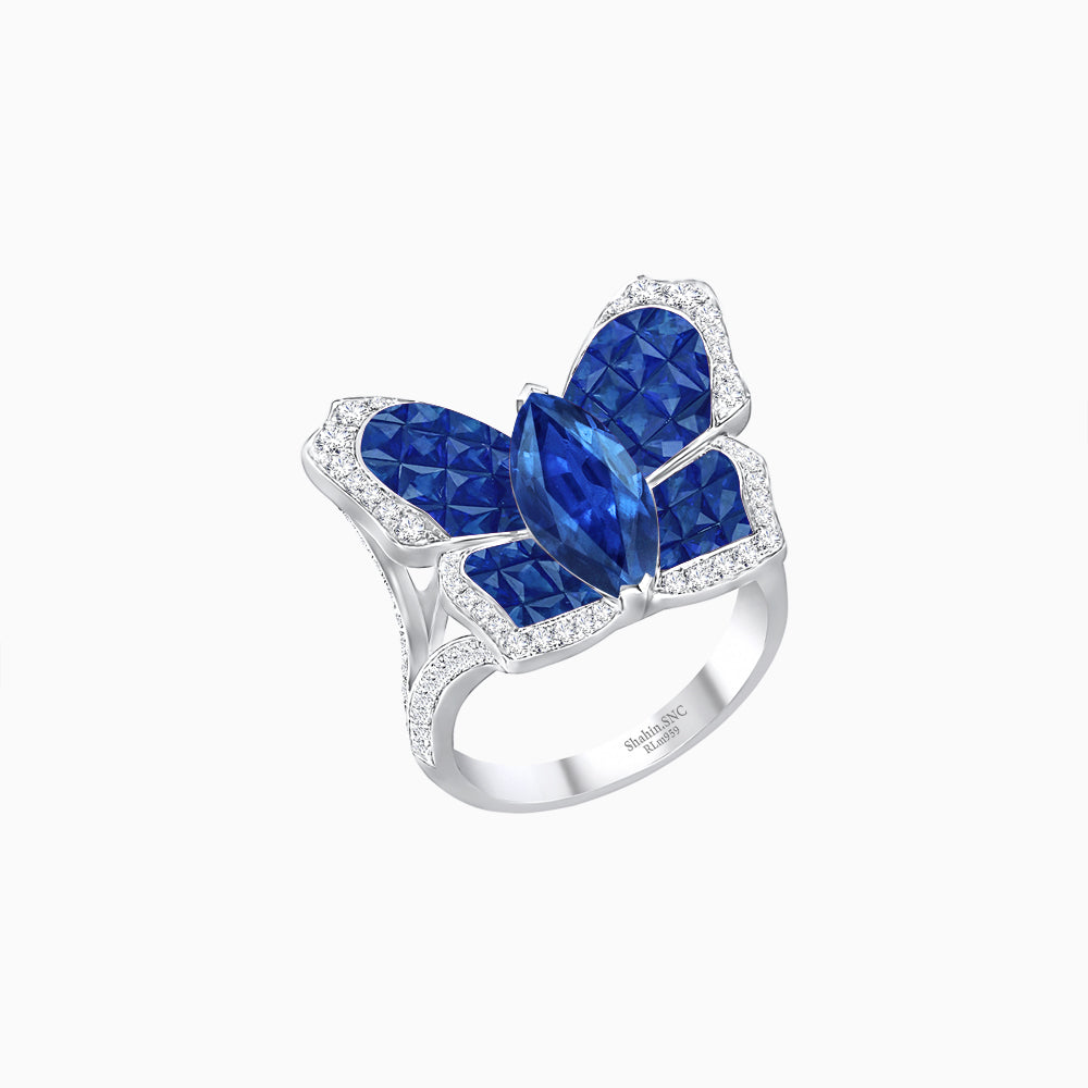 Butterfly Inspired Marquise Cocktail Ring with Invisible-Set Calibré-Cut Gemstones