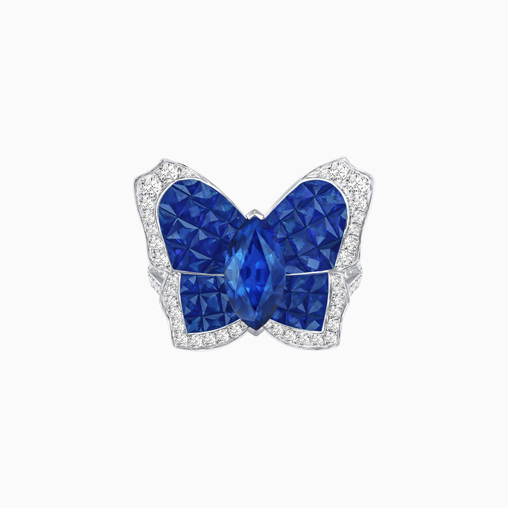 Butterfly Inspired Marquise Cocktail Ring with Invisible-Set Calibré-Cut Gemstones