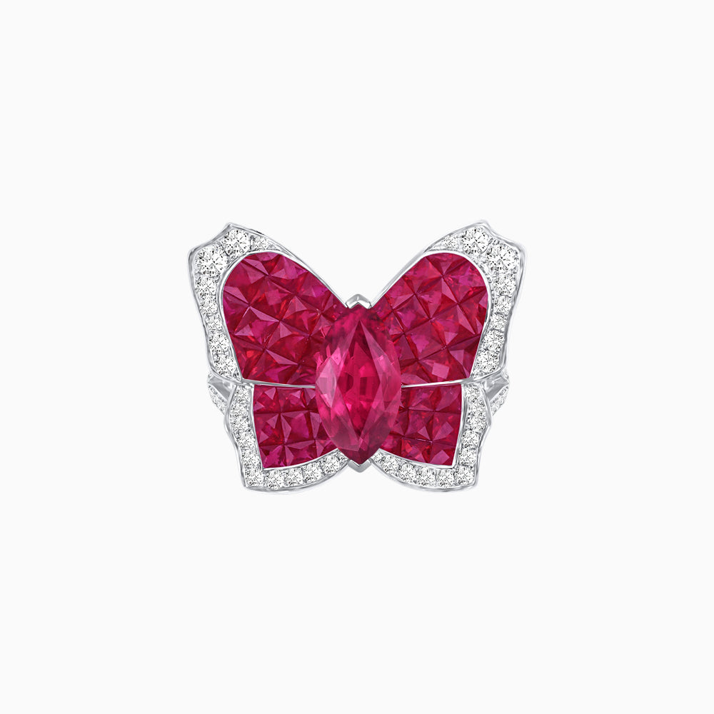 Butterfly Inspired Marquise Cocktail Ring with Invisible-Set Calibré-Cut Gemstones