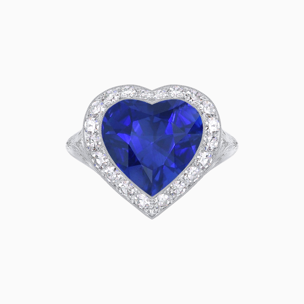 Vintage Inspired Heart Halo Ring with Textured Shank