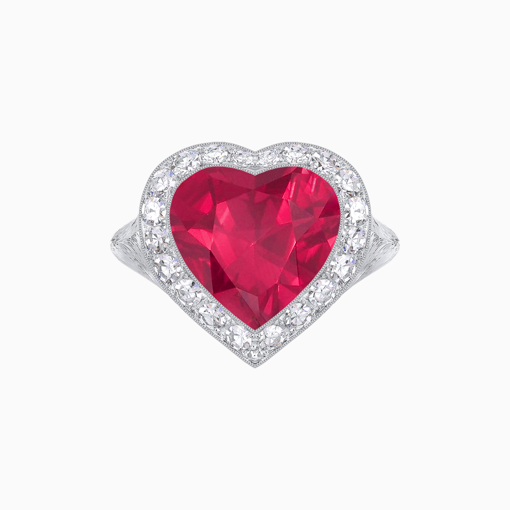 Vintage Inspired Heart Halo Ring with Textured Shank