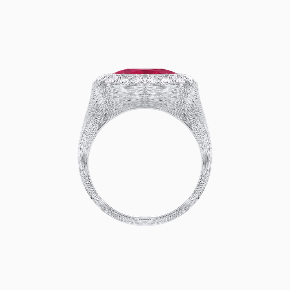 Vintage Inspired Heart Halo Ring with Textured Shank