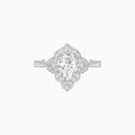 Load image into Gallery viewer, Vintage Inspired Pear Cut Floral Halo Ring with Milgrain