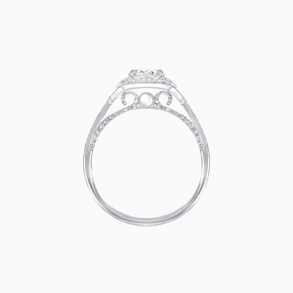 Vintage Inspired Pear Cut Floral Halo Ring with Milgrain