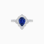 Load image into Gallery viewer, Vintage Inspired Pear Cut Floral Halo Ring with Milgrain