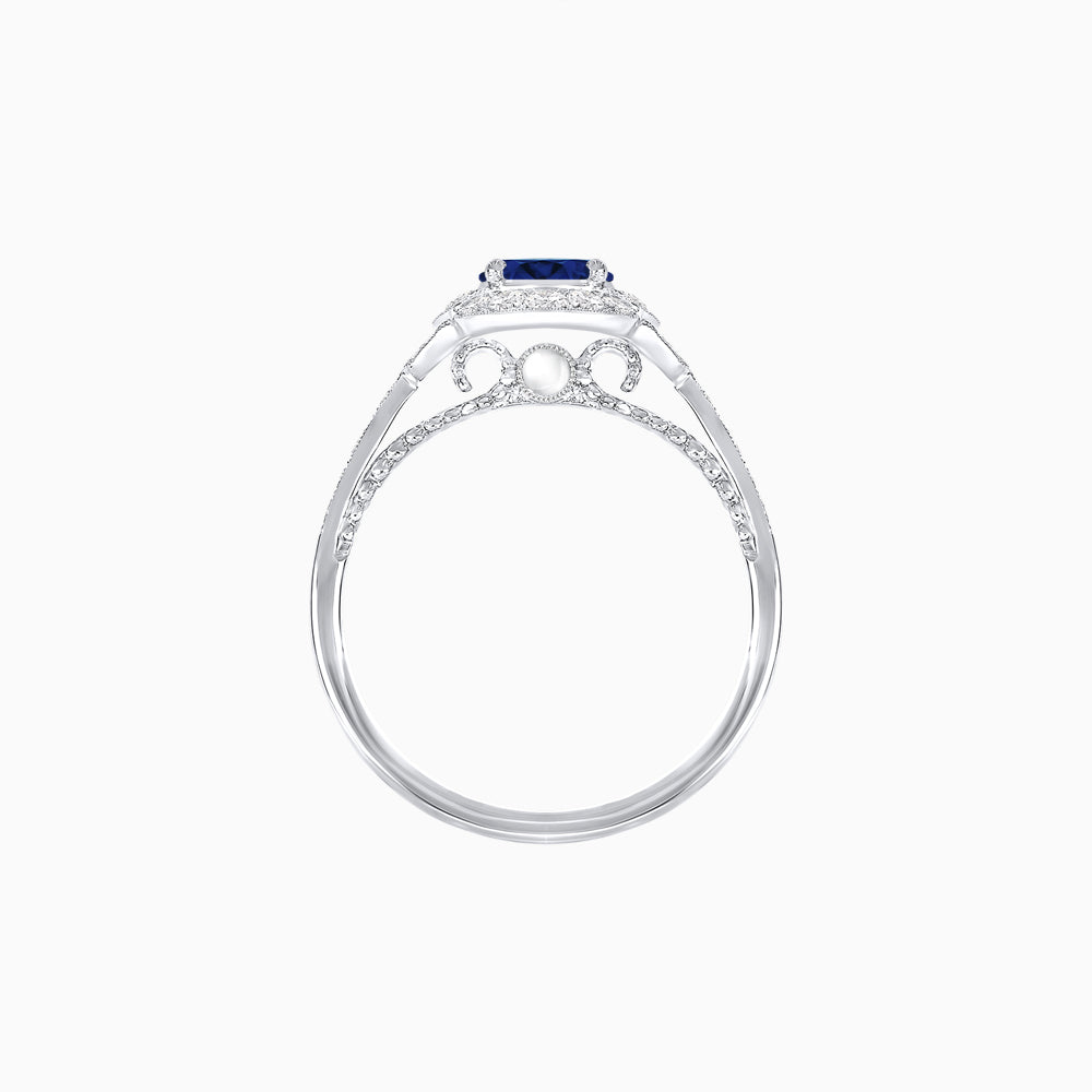 Vintage Inspired Pear Cut Floral Halo Ring with Milgrain