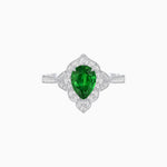 Load image into Gallery viewer, Vintage Inspired Pear Cut Floral Halo Ring with Milgrain