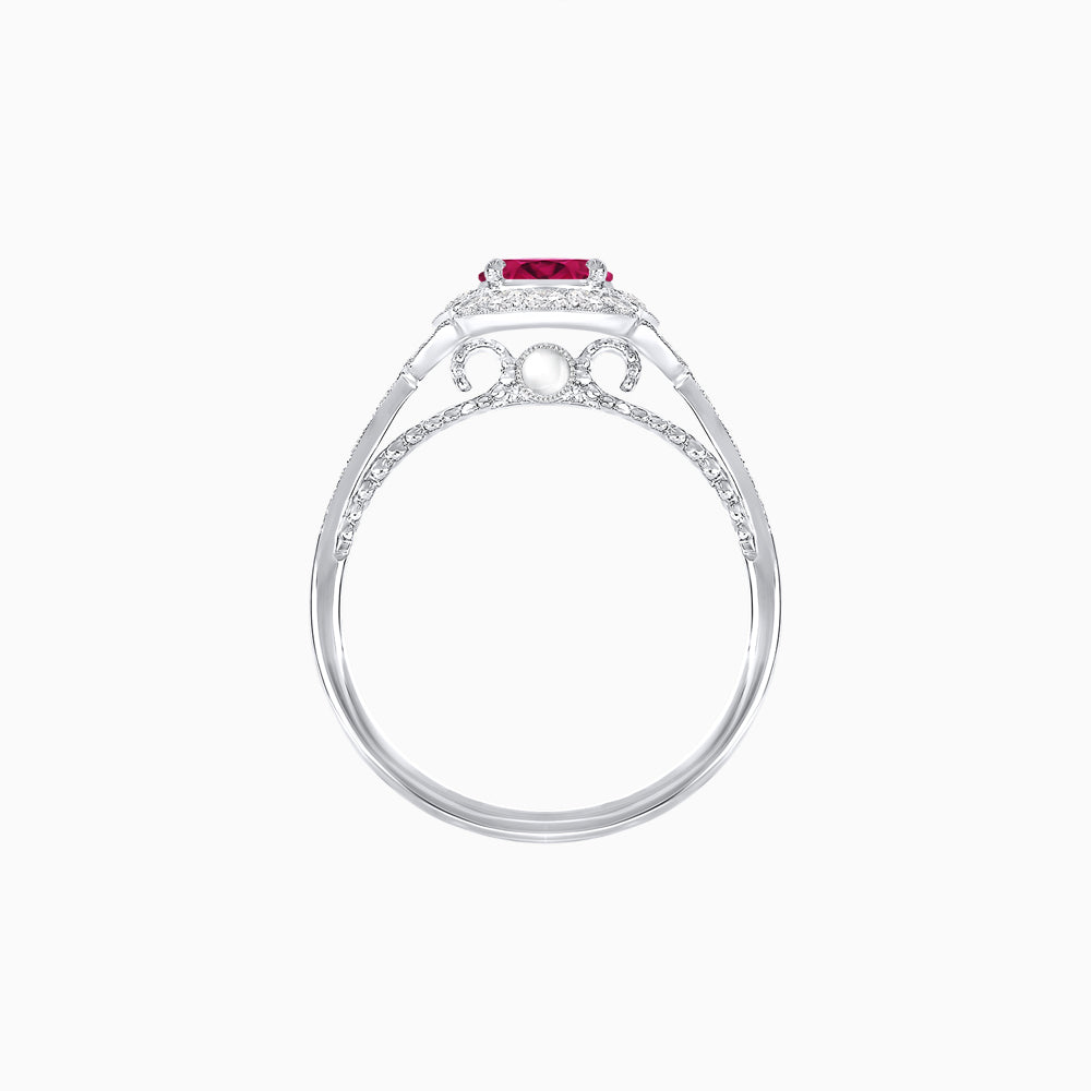 Vintage Inspired Pear Cut Floral Halo Ring with Milgrain