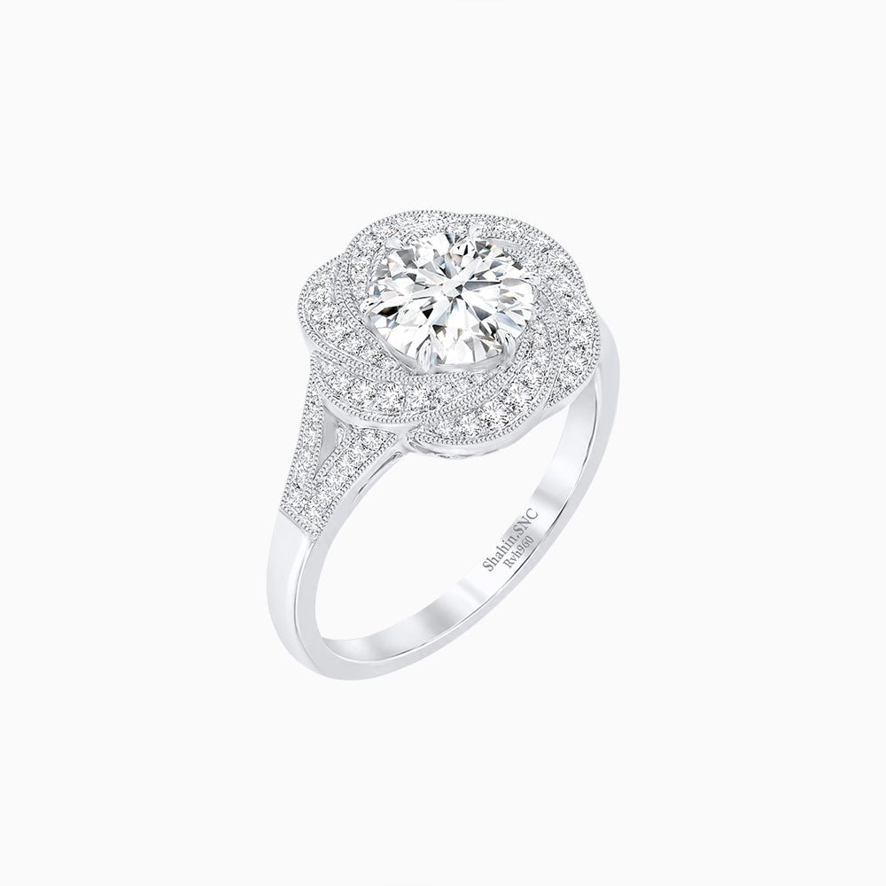 Vintage Inspired Round Cut Swirl Halo Diamond Ring