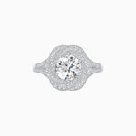 Load image into Gallery viewer, Vintage Inspired Round Cut Swirl Halo Diamond Ring
