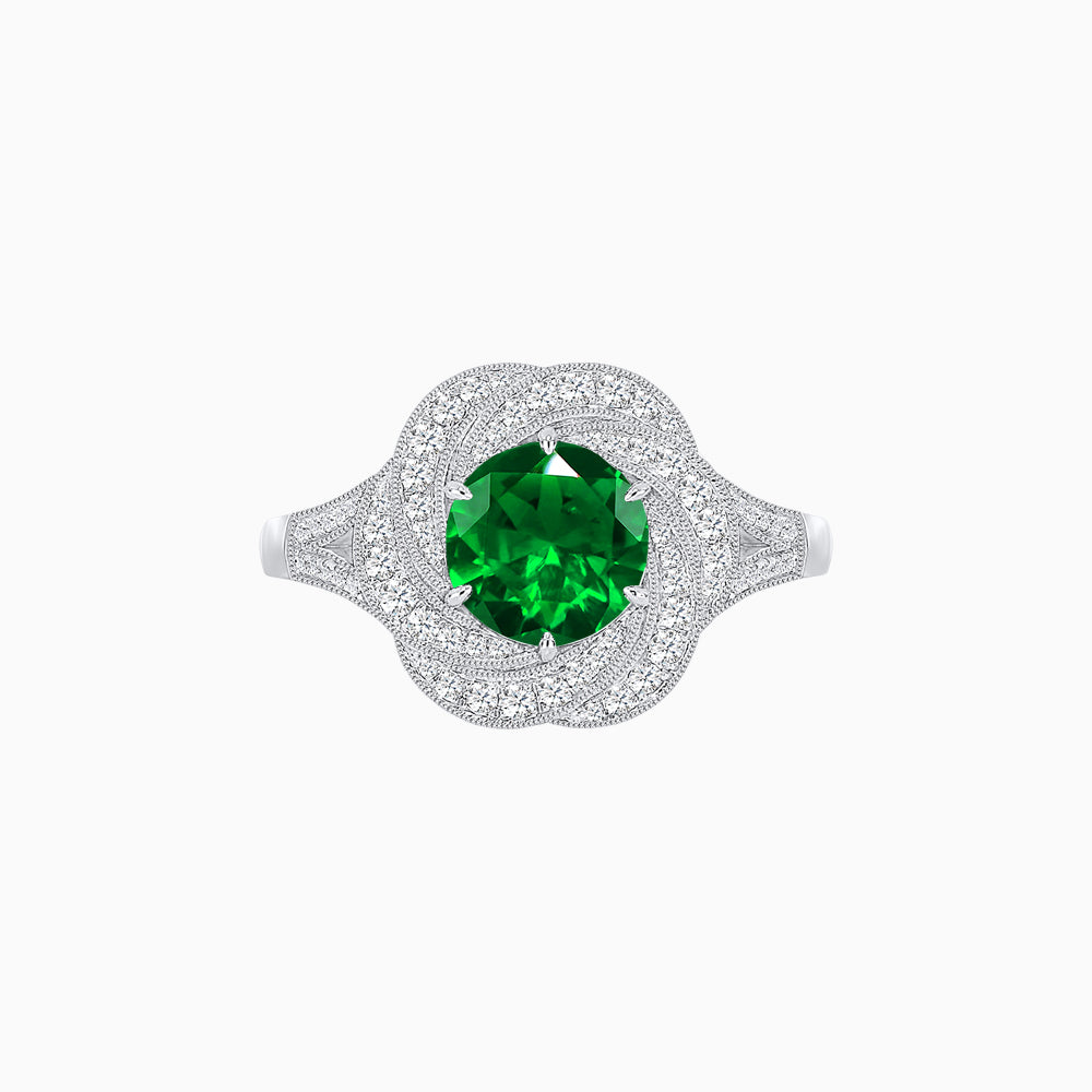 Vintage Inspired Round Cut Swirl Halo Diamond Ring