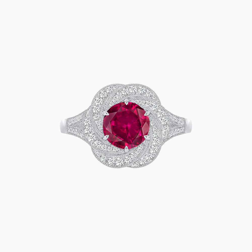 Vintage Inspired Round Cut Swirl Halo Diamond Ring