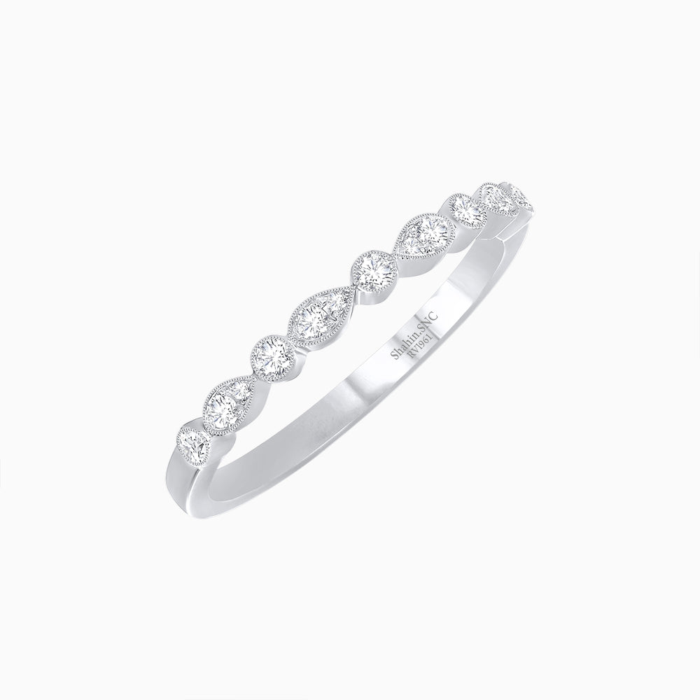 Vintage Inspired Round Diamond Half Band with Pear-Shaped Motifs