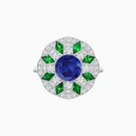 Load image into Gallery viewer, Art Deco Inspired Starburst Gemstone &amp; Diamond Cocktail Ring