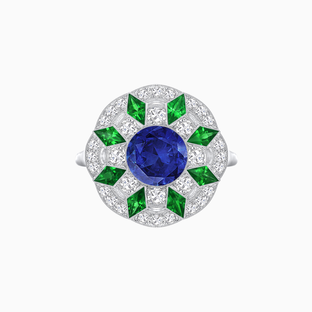 Art Deco Inspired Starburst Gemstone & Diamond Cocktail Ring