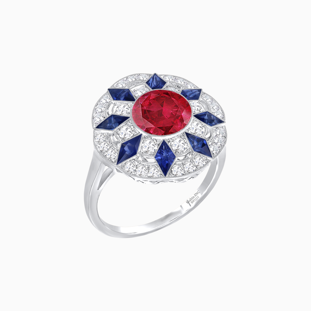 Art Deco Inspired Starburst Gemstone & Diamond Cocktail Ring