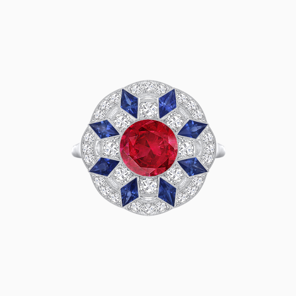 Art Deco Inspired Starburst Gemstone & Diamond Cocktail Ring