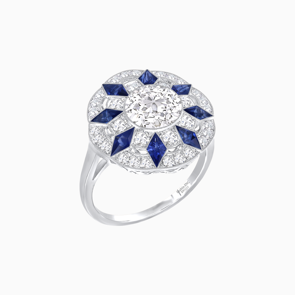 Art Deco Inspired Starburst Gemstone & Diamond Cocktail Ring
