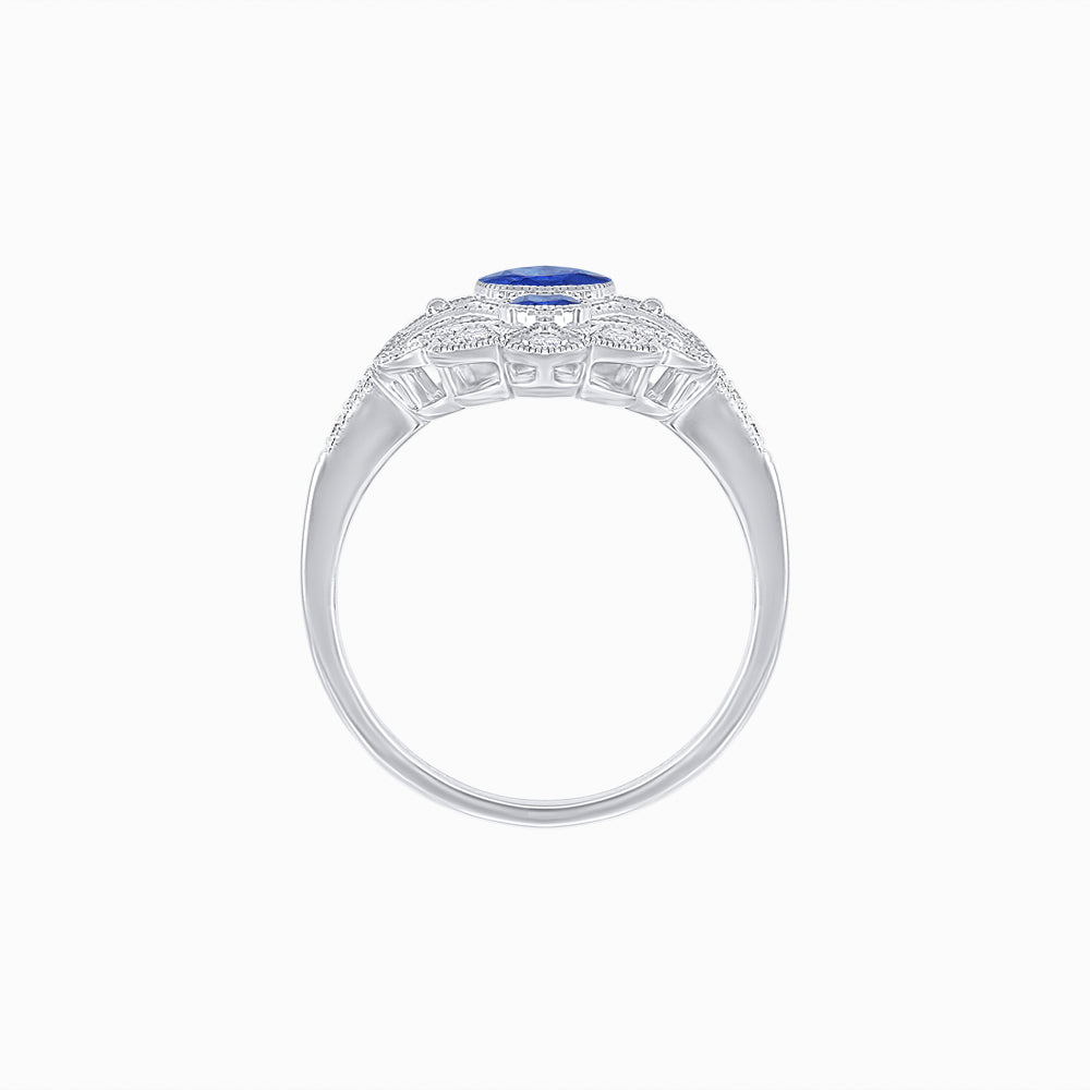 Vintage Inspired Oval Three-Stone Floral Filigree Statement Ring