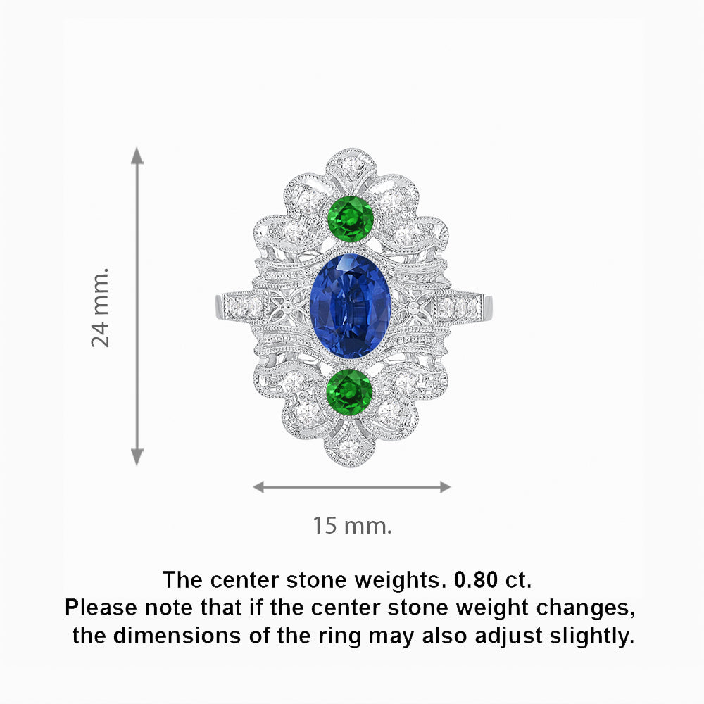Vintage Inspired Oval Three-Stone Floral Filigree Statement Ring