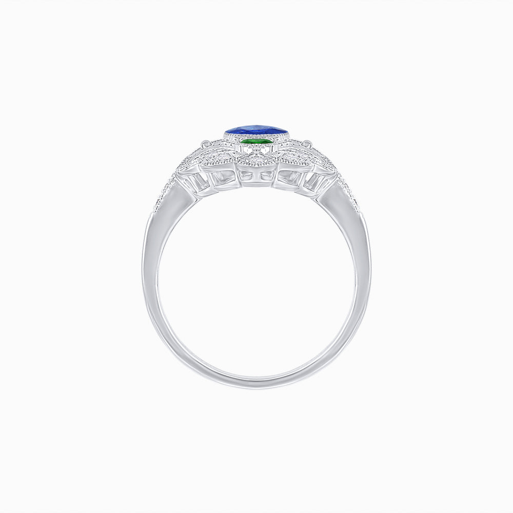 Vintage Inspired Oval Three-Stone Floral Filigree Statement Ring