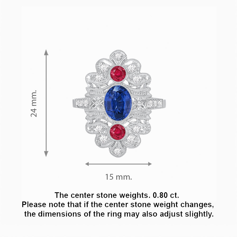 Vintage Inspired Oval Three-Stone Floral Filigree Statement Ring