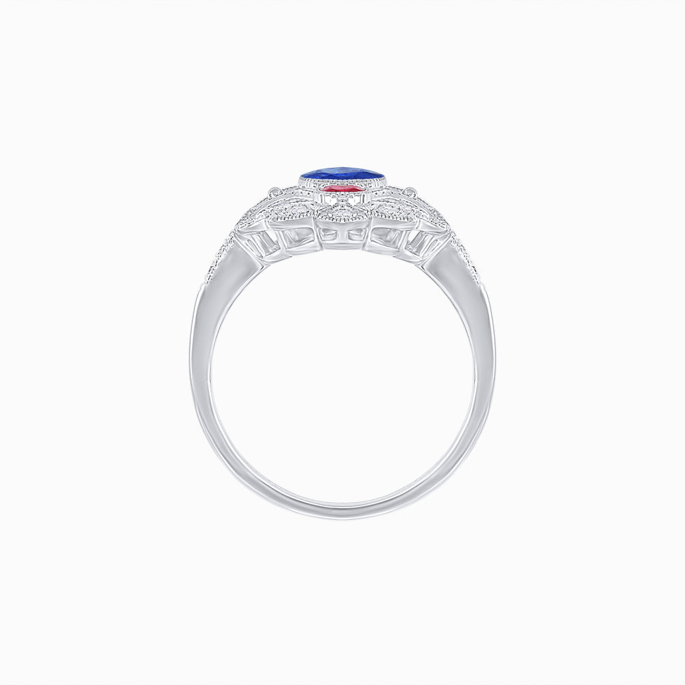Vintage Inspired Oval Three-Stone Floral Filigree Statement Ring