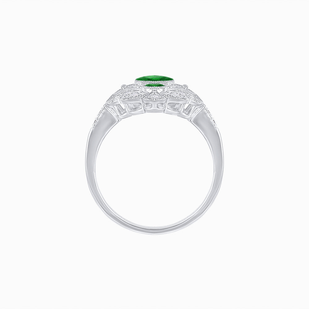 Vintage Inspired Oval Three-Stone Floral Filigree Statement Ring