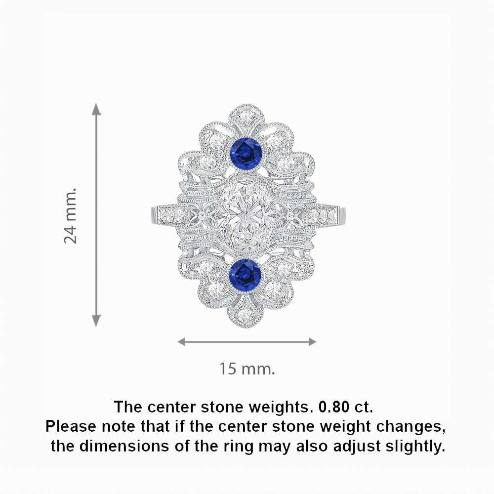 Vintage Inspired Oval Three-Stone Floral Filigree Statement Ring