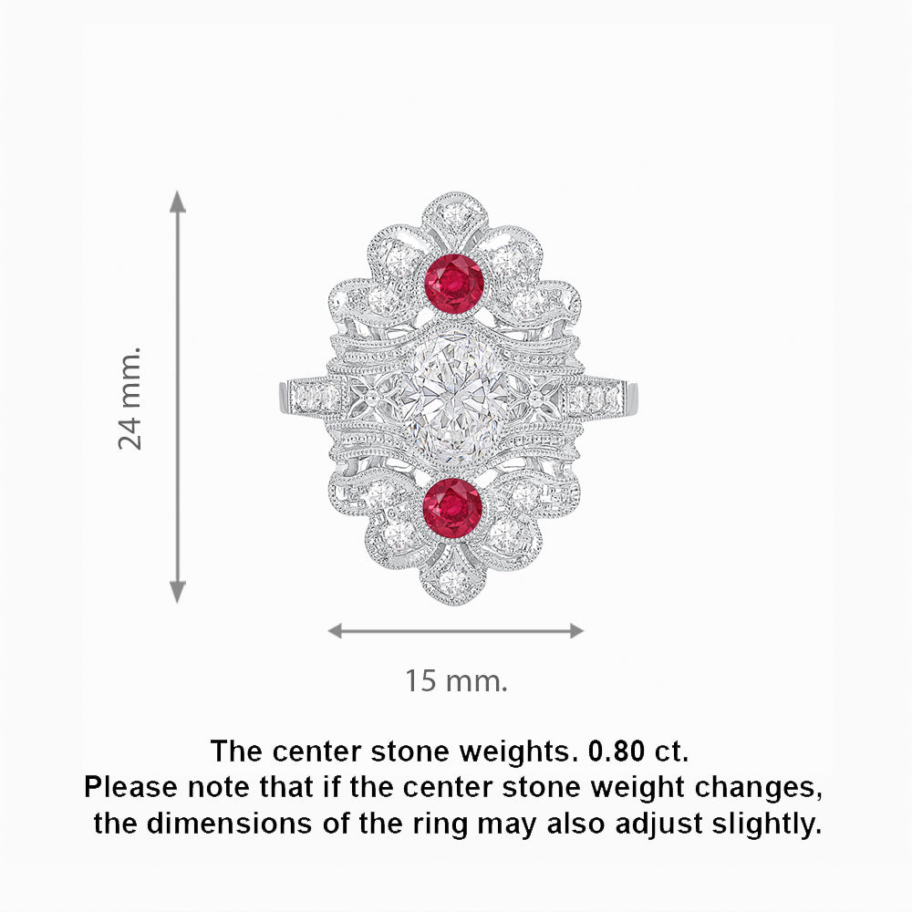 Vintage Inspired Oval Three-Stone Floral Filigree Statement Ring