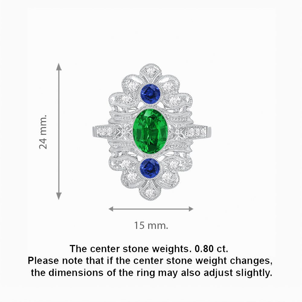 Vintage Inspired Oval Three-Stone Floral Filigree Statement Ring