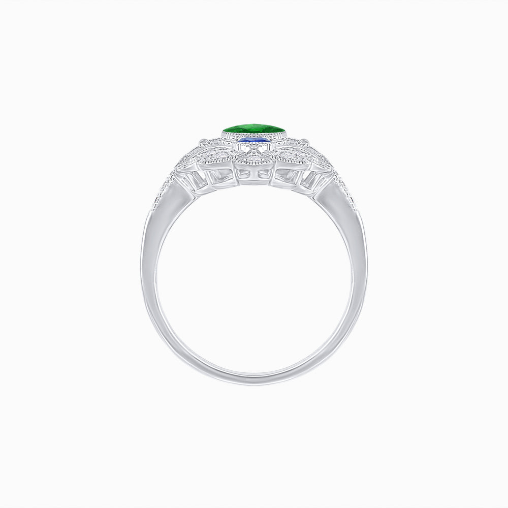 Vintage Inspired Oval Three-Stone Floral Filigree Statement Ring