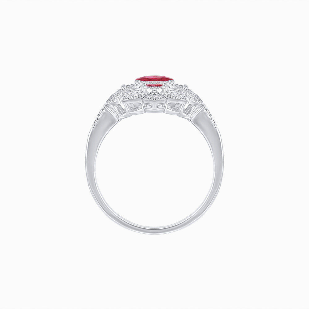 Vintage Inspired Oval Three-Stone Floral Filigree Statement Ring