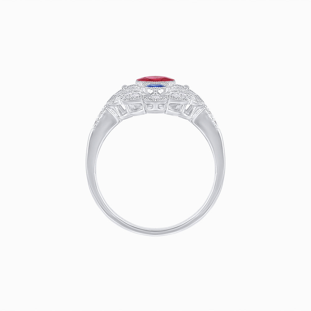 Vintage Inspired Oval Three-Stone Floral Filigree Statement Ring