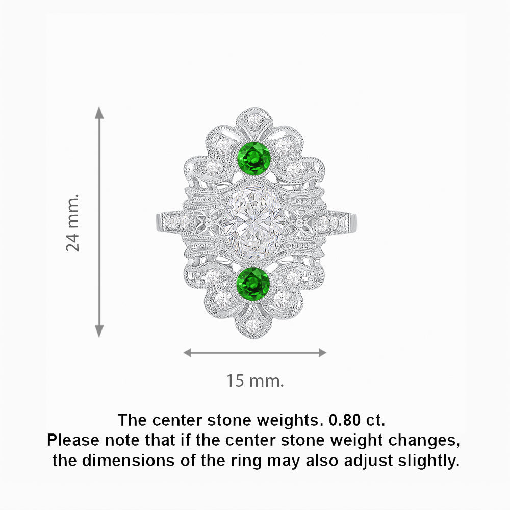 Vintage Inspired Oval Three-Stone Floral Filigree Statement Ring