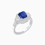 Load image into Gallery viewer, Art Deco Inspired Emerald Cut Halo Ring with Baguette Diamonds